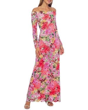 Marina Off Shoulder Floral Lace Gown - Pink