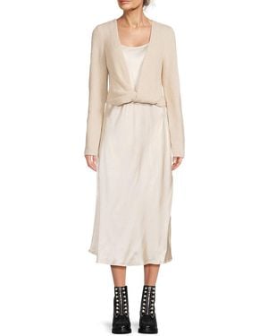 Design History Nat 2-Piece Twisted Jumper & Satin Midi Dress Set - Natural