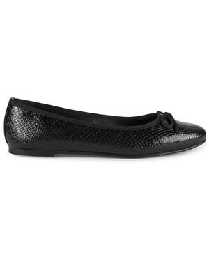 Saks Fifth Avenue Molly Bow Snakeskin Embossed Ballet Flats - Black