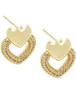 AREA STARS 14K Dipped Double Heart Crystal Post Earrings - Metallic