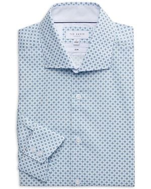 Ted Baker Micro Print Slim Fit Dress Shirt - Blue