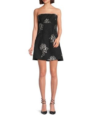 Monique Lhuillier Naomi Strapless Metallic Floral Minidress - Black