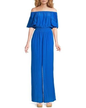 Ramy Brook Off-The-Shoulder Wide-Leg Jumpsuit - Blue