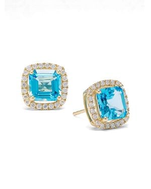 Effy 14K, 4.05 Tcw Topaz & 0.33 Tcw Diamond Halo Stud Earrings - Blue