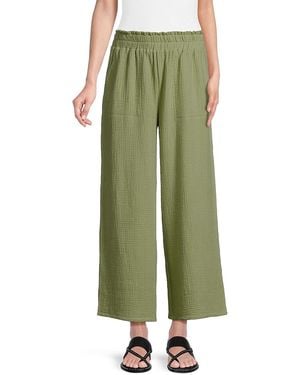 Saks Fifth Avenue Summer Double Gauze Elastic Waist Wide-Leg Trousers - Green