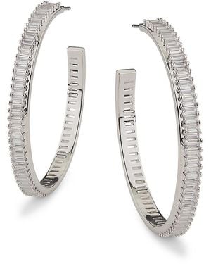 Adriana Orsini Disco Baguette Rhodium-Plated Hoop Earrings - White
