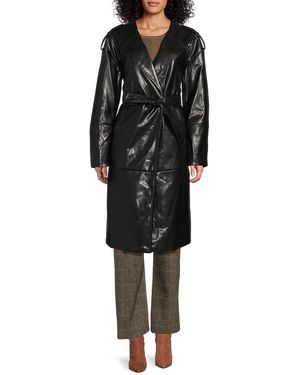 NVLT Faux Leather Belted Trench Coat - Black