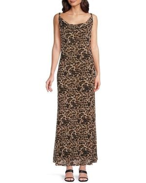 Bebe Print Mesh Maxi Dress - Brown