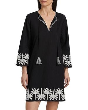 Johnny Was Hannah Cotton-linen Kimono-style Sleeve Minidress - Black
