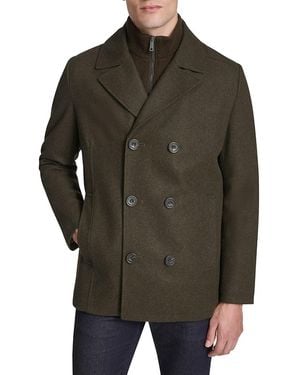 Kenneth Cole Double Breasted Bib Peacoat - Grey