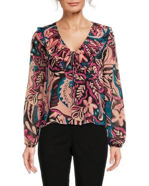 BCBGMAXAZRIA Women's Long Sleeve Sweater With Ruffle Detail - Stretchy Crew Neck Pullover - View #9
