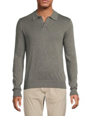 Saks Fifth Avenue Cotton-Blend Long-Sleeve Polo Shirt - Gray