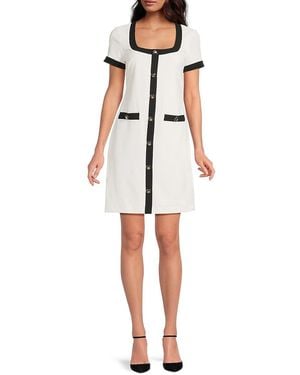 Karl Lagerfeld Scuba Crepe Contrast-Trim A-Line Dress - White