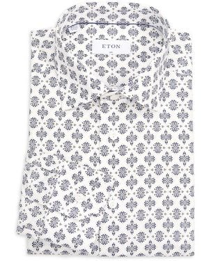 Eton Medallion-Print Cotton-Lyocell Slim-Fit Dress Shirt - White