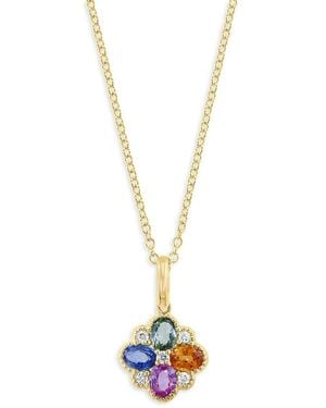 Effy 14K, Multi Stone & Diamond Floral Pendant Necklace - Metallic