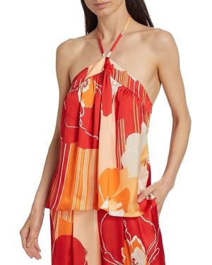 Ramy Brook Eunice Floral Satin Halter Top - Red