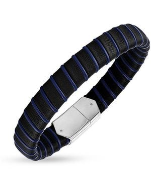 Esquire Sterling Silver & Leather Bracelet - Blue