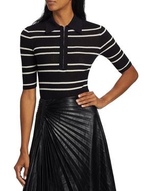 A.L.C. A. L.C. Cooper Striped Cotton-Blend Knit Polo Shirt - Black
