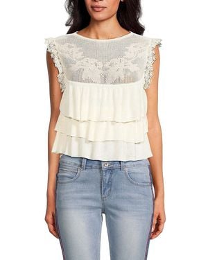 Lea & Viola Layered Crochet Peplum Top - Blue