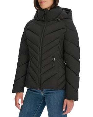 Tommy Hilfiger Chevron-quilted Hooded Puffer Jacket - Black