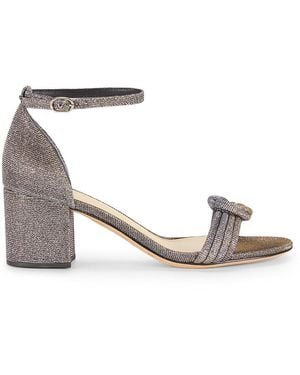 Alexandre Birman Vicky 55Mm Knotted Metallic Textile Block-Heel Sandals - White