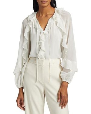 Kobi Halperin Bali Ruffled Crepe Chiffon Blouse - White