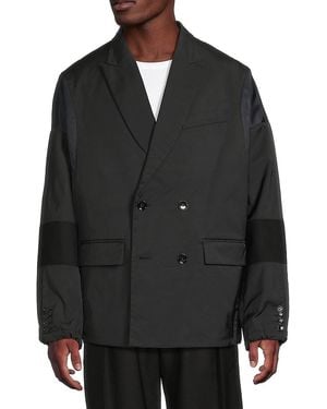 Valentino Wool-Trim Double-Breasted Blazer - Black