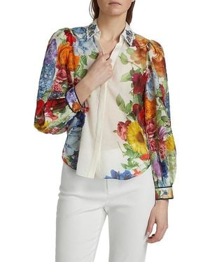 Alice + Olivia Roanne Floral Cotton-Silk Shirt - White