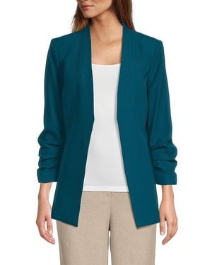 Calvin Klein Open-front Ruched-sleeve Blazer - Blue