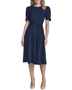 DKNY Scuba Crepe Belted Midi-Dress - Blue