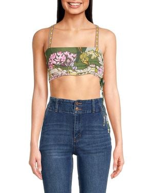 Agua Bendita Adalynn Floral Pleated Crop Top - Blue