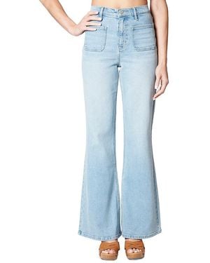 Nicole Miller Faded High-Rise Flare Leg Jeans - Blue