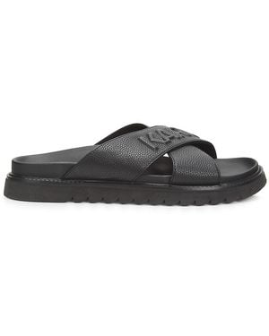 Karl Lagerfeld Kross Logo-Embossed Leather Platform Sandals - Black