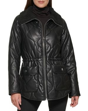 Kenneth Cole Quilted Faux Fur Trim Anorak Jacket - Black