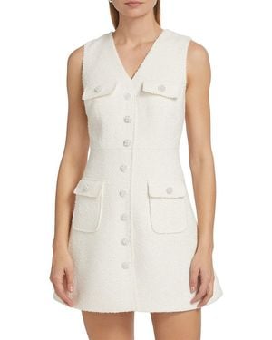 Self-Portrait Bouclé V-Neck Minidress - White