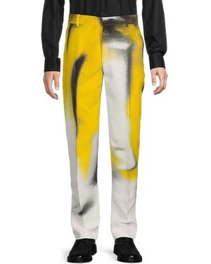 McQueen Abstract Flat-Front Tapered Pants - Yellow