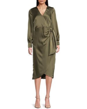 Sam Edelman Fluid Satin Faux-Wrap Midi-Dress - Green
