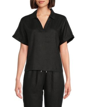 Saks Fifth Avenue 100% Linen Relaxed Fit Boxy Top - Black
