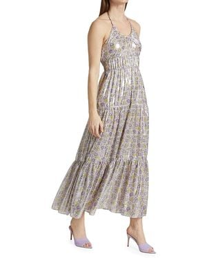10 Crosby Derek Lam Athena Coated Floral Halter Maxi Dress - White