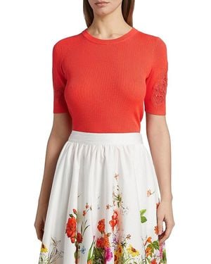 Tahari The Magnolia Lace-Trimmed Jumper - Red