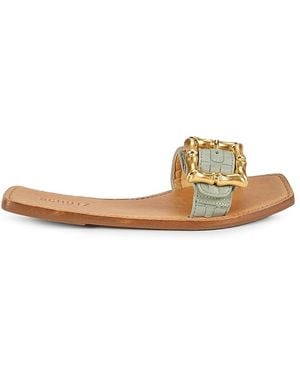 SCHUTZ SHOES Enola Buckle Leather Flat Sandals - White