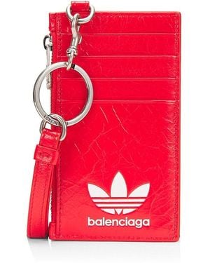 Balenciaga Adidas X Leather Card Holder On Keyring - Red