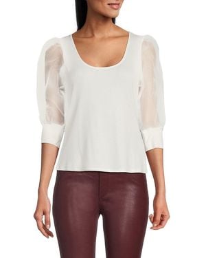 Lea & Viola Knit Puff Sleeve Top - White