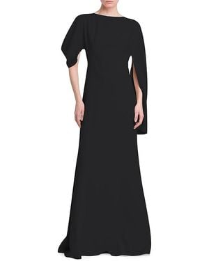 McQueen Crepe Asymmetric Cape-Sleeve Gown - Black