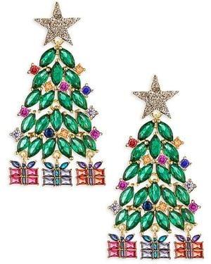 Eye Candy LA Luxe 14K Goldplaterd & Cubic Zirconia Christmas Tree Drop Earrings - Green