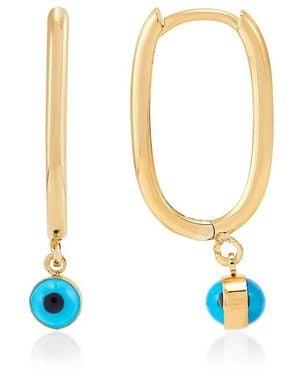 Saks Fifth Avenue 14k Yellow Gold Evil Eye Huggie Earrings - White