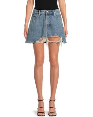 GOOD AMERICAN Shredded Denim Miniskirt - Blue