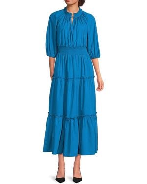 Rails Caterine Solid Cotton-Blend Poplin Tiered Maxi Dress - Blue