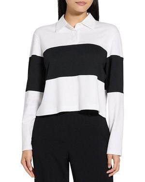 Theory Striped Cotton Crop Polo Shirt - Black