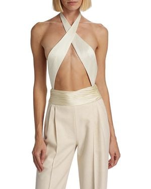 LAQUAN SMITH Halter Cut-Out Bodysuit - Natural